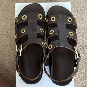 Saks Fifth Avenue Brown Sandals with Gold Accents